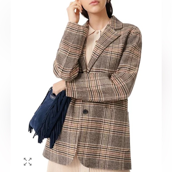 Maje Garion Plaid Blazer Coat Brown Size 36 US 4 - Picture 3 of 11